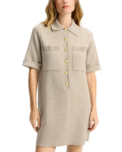 Veronica Beard Madden Merino Wool Mini Shirtdress In Oatmeal Melange In Brown