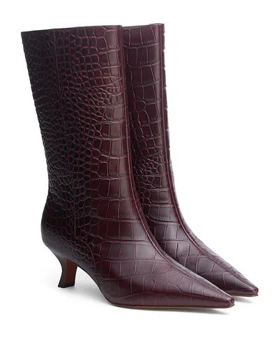 Rag & Bone Mott Croc-embossed Leather Boots In Burgundy