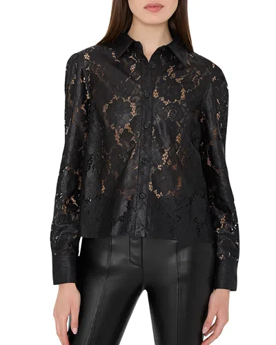 Milly Arlo Textured Lace Button Down Long Sleeve Top In Black