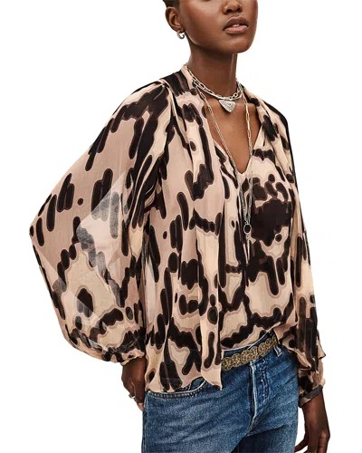 Ba&sh Alof Neck-tie Graphic-print Blouse In Pink