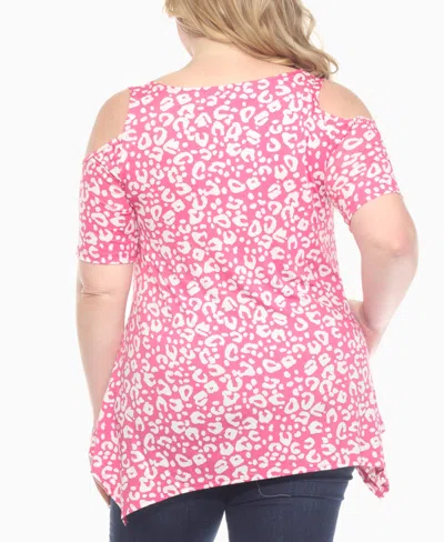 White Mark Women's Cold Shoulder Leopard Print Short Sleeve Top In Pink