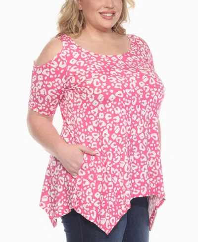 White Mark Women's Cold Shoulder Leopard Print Short Sleeve Top In Pink