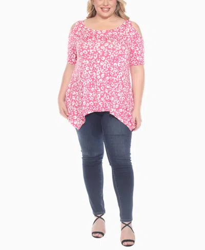 White Mark Women's Cold Shoulder Leopard Print Short Sleeve Top In Pink
