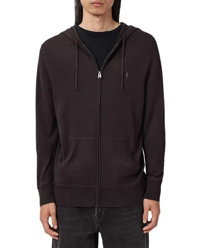 Allsaints Mode Merino Wool Slim Fit Full Zip Hoodie In Brown