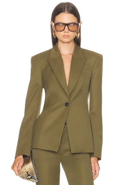 Attico Tailored Gabardine Jacket With Unique Tie Detail In Green