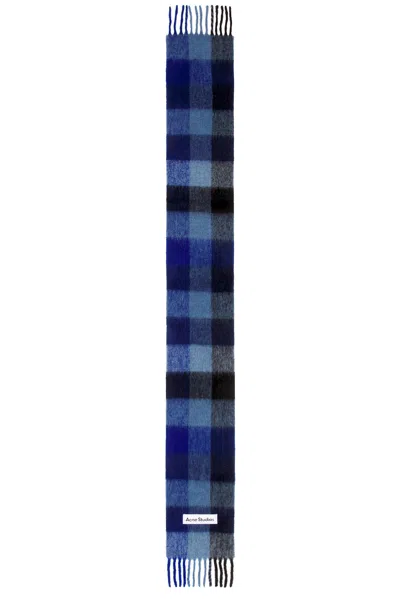 Acne Studios Vally Checked Wool-blend Scarf In Blue