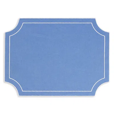 Vietri Tessuti Cornflower Rectangular Placemats With White Stitching, Set Of 4 In Blue
