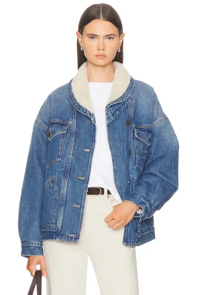Isabel Marant Casual Jacket With Shearling Collar And Pockets In Blue