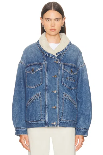 Isabel Marant Casual Jacket With Shearling Collar And Pockets In Blue