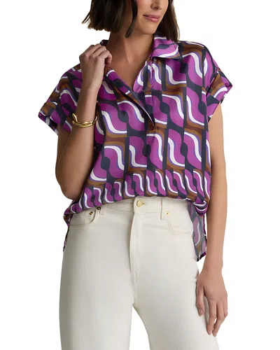 St John Taylor Top In Vintage Block Print In Purple