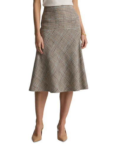 St John St. John Collection Prince Of Wales Plaid Midi Skirt In Gray