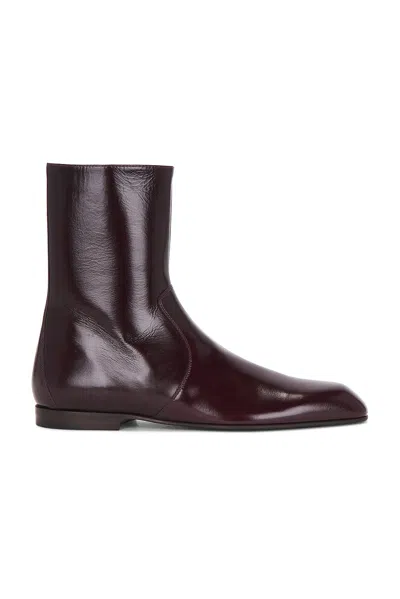 Khaite Colt Glossed Leather Ankle Boots In Burgundy