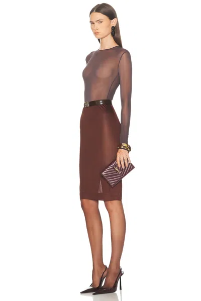 Saint Laurent Cassandre Envelope Patent Wallet On Chain In Brown