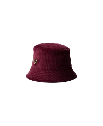 Prada Logo-plaque Nylon Bucket Hat In Burgundy