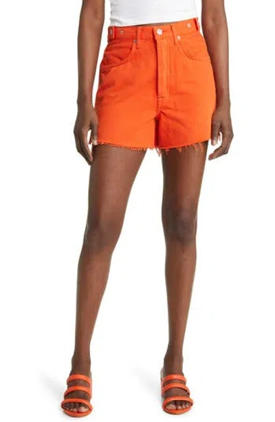 7 For All Mankind Easy Ruby High Waist Relaxed Cutoff Denim Shorts In Orange