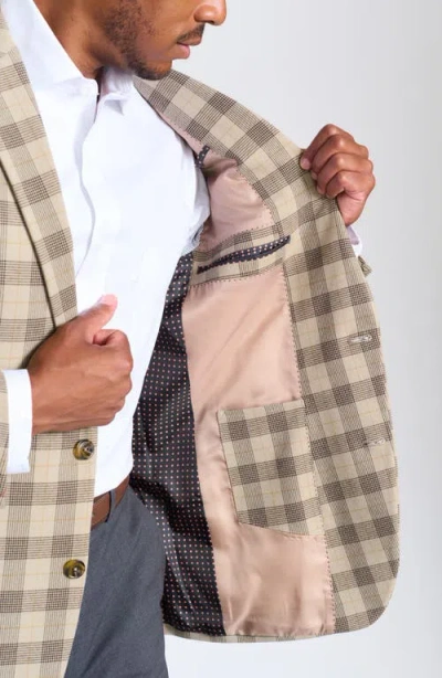 Savile Row Co Camel Glen Plaid Blazer In Brown