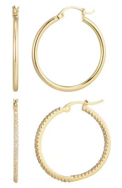 Adornia 14k Gold Plated Infinity Cz And Plain Hoop Earring Set In Gold
