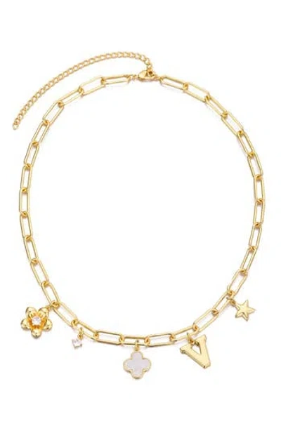 Adornia 14k Yellow Gold Plated Initial Chunky Charm Necklace In Gold