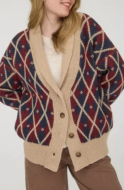 Blu Pepper Argyle Cotton Button Front Cardigan In Multi