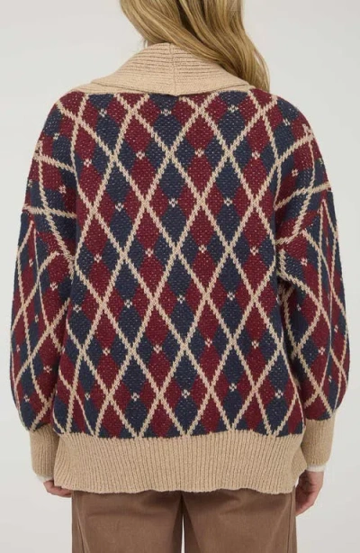 Blu Pepper Argyle Cotton Button Front Cardigan In Multi