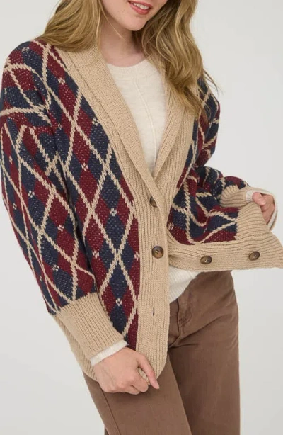 Blu Pepper Argyle Cotton Button Front Cardigan In Multi