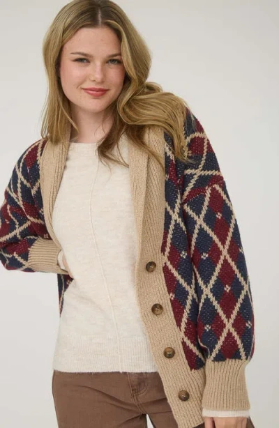Blu Pepper Argyle Cotton Button Front Cardigan In Multi