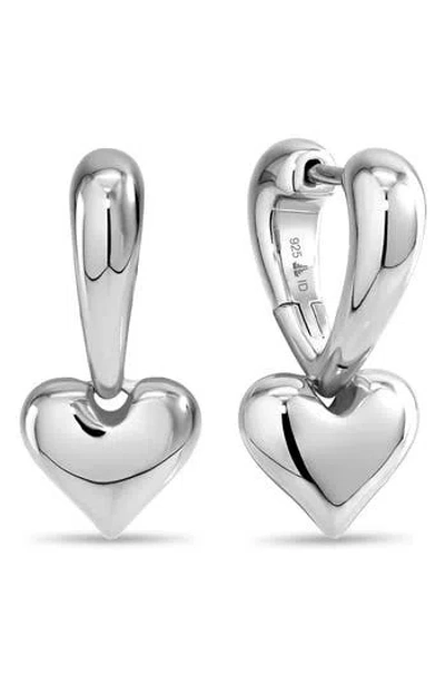 Devata Sweet Heart Huggie Hoop Earrings In Silver