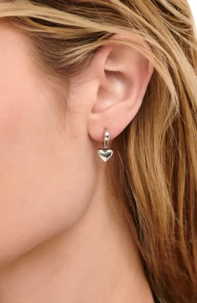 Devata Sweet Heart Huggie Hoop Earrings In Silver