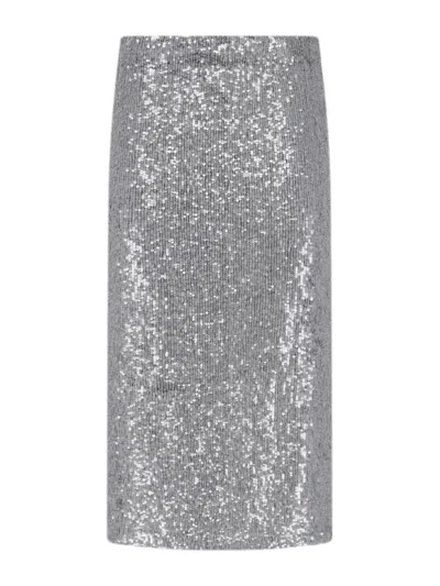 P.a.r.o.s.h Midi Skirt With Elastic Waistband And Sequins In Gray