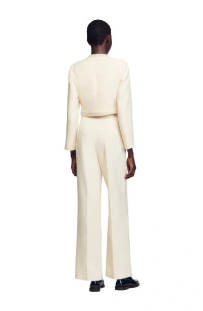 Sandro Tweed Bead-trim Tailored Trousers In White