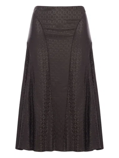 Fendi Women Midi Ff Jacquard Silk Skirt In Brown