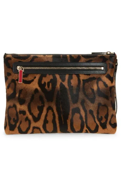 Christian Louboutin Funky Studded Genuine Calf Hair Clutch In Brown