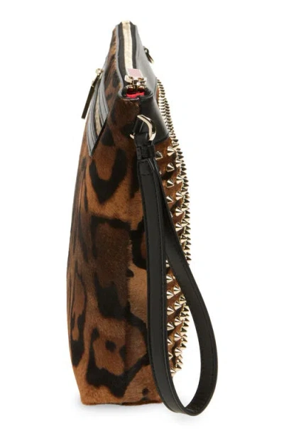Christian Louboutin Funky Studded Genuine Calf Hair Clutch In Brown