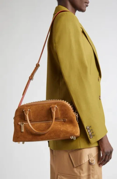 Christian Louboutin Funky Empire Spike Leather Bowling Satchel In Brown