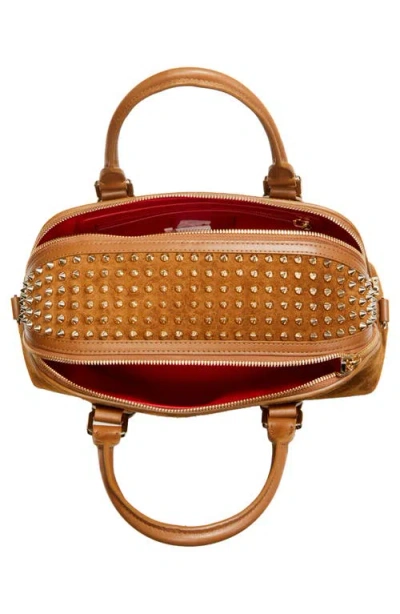 Christian Louboutin Funky Empire Spike Leather Bowling Satchel In Brown
