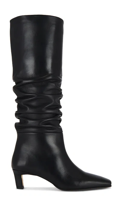 Alohas Mid-calf Black Leather Boots With Pointed Toe And Relaxed Texture In Black