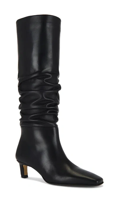 Alohas Mid-calf Black Leather Boots With Pointed Toe And Relaxed Texture In Black