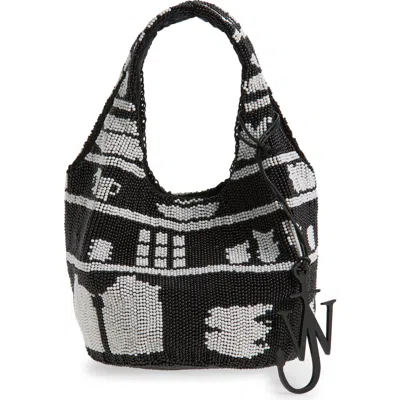 Jw Anderson Mini Beaded Shoulder Bag With Abstract Patterns In Black