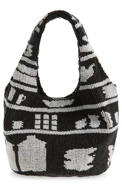 Jw Anderson Mini Beaded Shoulder Bag With Abstract Patterns In Black