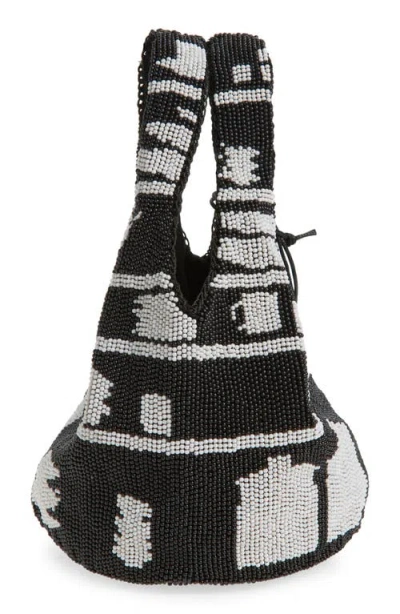 Jw Anderson Mini Beaded Shoulder Bag With Abstract Patterns In Black
