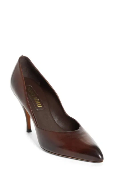 Miu Miu Waxed Calfskin Pointy Toe Pump In Brown