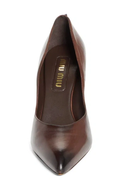 Miu Miu Waxed Calfskin Pointy Toe Pump In Brown