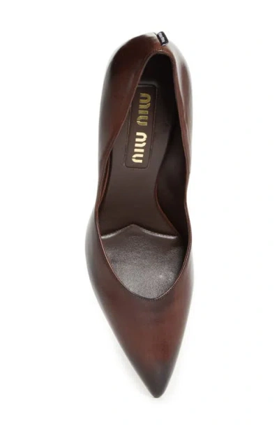 Miu Miu Waxed Calfskin Pointy Toe Pump In Brown