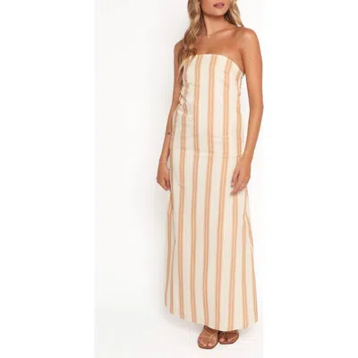 Petal And Pup Petal & Pup Luisa Stripe Strapless Cotton Maxi Dress In Brown