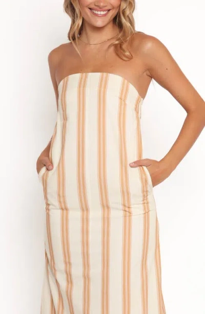 Petal And Pup Petal & Pup Luisa Stripe Strapless Cotton Maxi Dress In Brown