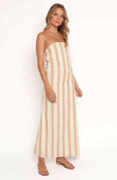 Petal And Pup Petal & Pup Luisa Stripe Strapless Cotton Maxi Dress In Brown