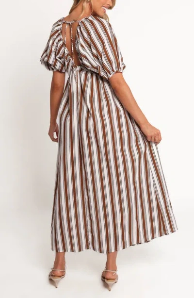 Petal And Pup Petal & Pup Sullivan Stripe Puff Sleeve Cotton & Linen Maxi Dress In Brown