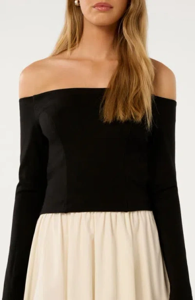 Ever New Savannah Off The Shoulder Long Sleeve Midi Dress In Multi