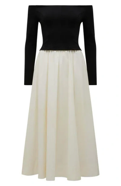 Ever New Savannah Off The Shoulder Long Sleeve Midi Dress In Multi