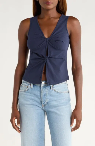 Reformation Tefi Twist Cutout Stretch Organic Cotton Tank In Blue